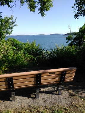 Bench with a view of Boston Harbor Islands.